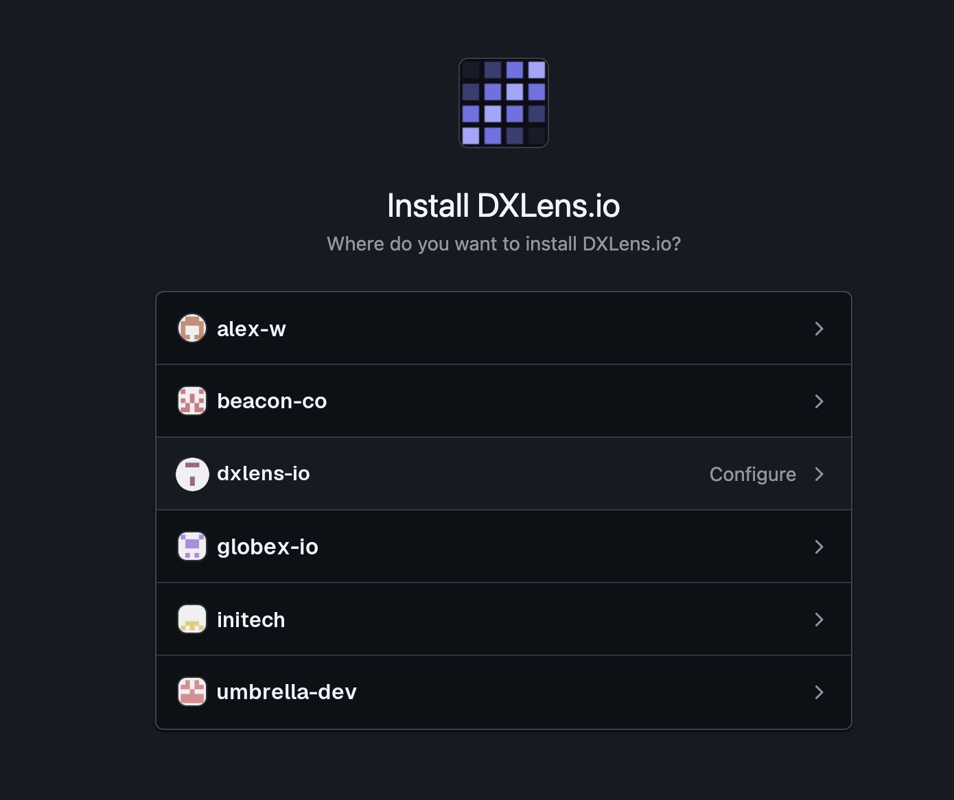 Choose repositories for the GitHub App