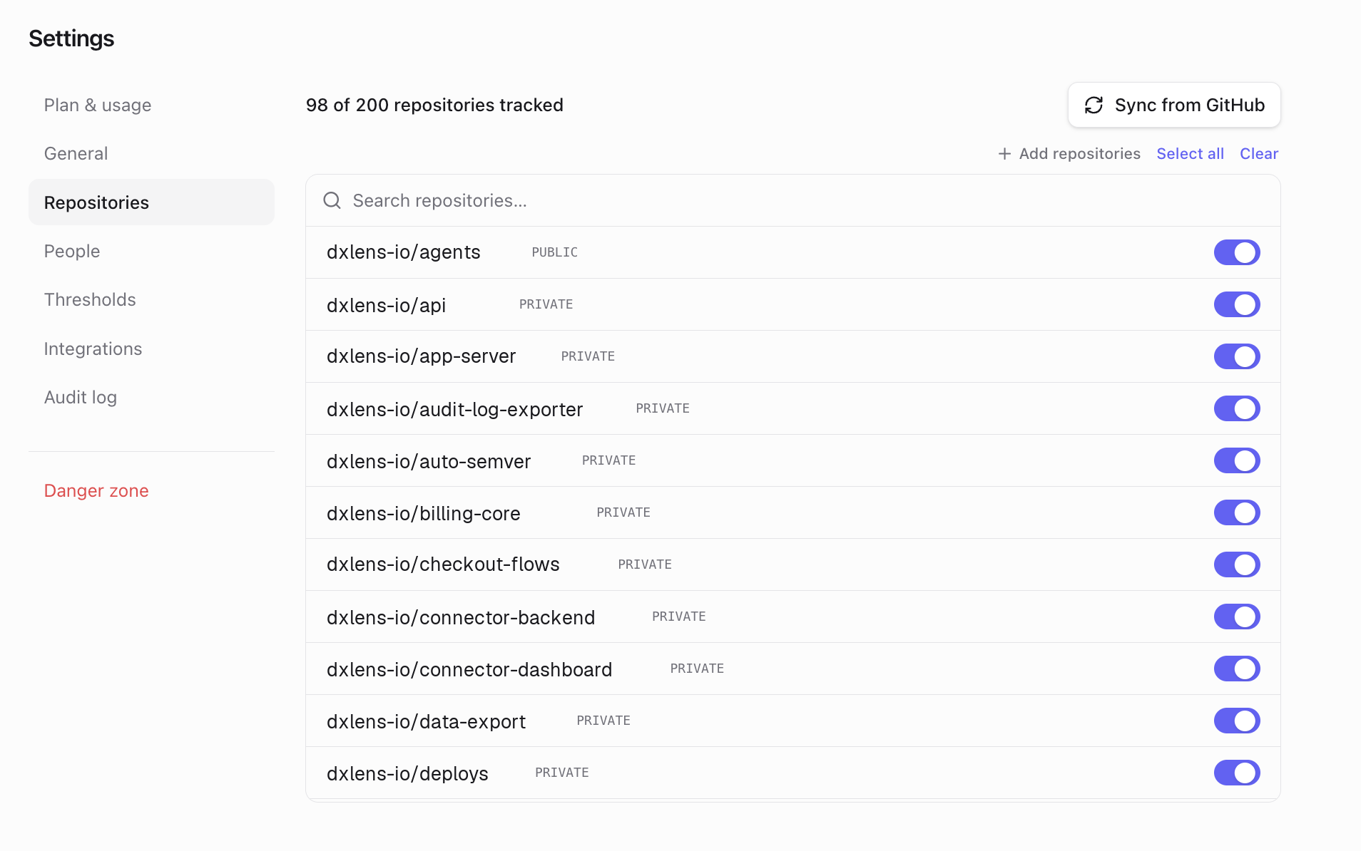 Tracked repositories