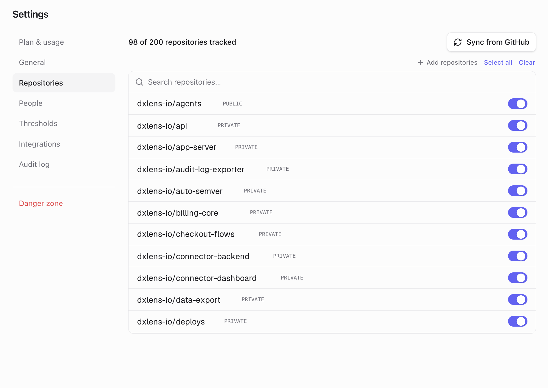 Tracked repositories